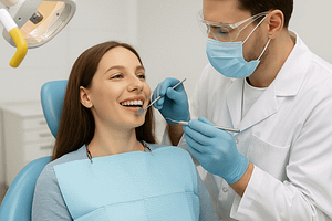 Paciente en consulta dental recibiendo limpieza profesional en Arrecife.